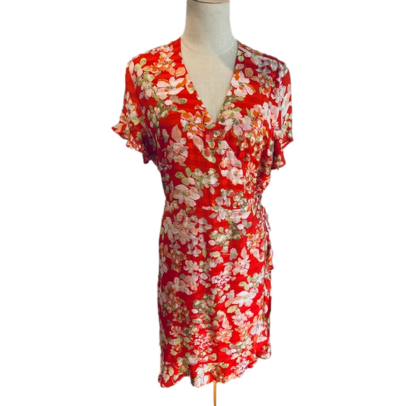 J. Jill Dresses & Skirts - 90s J JILL WRAP DRESS TANGERINE FLORAL TWEE DELICATE LIGHT COTTAGECORE SZ MP